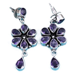 Dernières Nouveautés : Boucles d'Oreilles Pendante Bohèmes en Argent Oxydé et Quartz Multi-Pierres pour Femme – Idéales pour les Fiançailles |   Fabricant pour commandes en gros - Product Image 4
