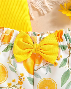 Lemon Print Girls Summer Outfit Set Short Sleeve Top Elastic Waist Shorts Comfortable Pajamas Two Piece Set - Product Image 4