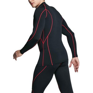 <b>Men</b> Long Sleeve Rash Guard <b>Black</b> Red Trim Quick Dry Swim Shirt Full Coverage Athletic Surfwear Top - Product Image 3
