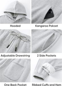 Heavyweight 500GSM Fleece Tracksuit for Men Custom <b>Printing</b> Zip <b>Hoodie</b> Jogger Pants Navy Grey Color Block Design Winter - Product Image 3