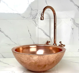 Lavabo de salle de bain de luxe en métal, style vintage, motif cuivre électroplaqué, forme ronde, pour plan de travail, style Moyen-Orient - Product Image 1