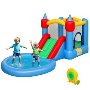 Parco Giochi Gonfiabile 4 in 1 per Interni con Scivolo, Canestro da Basket, Piscina di Palline, Soffiatore da 370W e Borsa per il Trasporto - Dimensioni 163"x81"x75" - Product Image 1