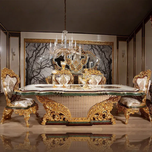 Juego de Comedor de Alta Gama Europeo de Madera Maciza de Caoba, Muebles de Comedor de Lujo con Tallado Dorado y Aparador - Product Image 3