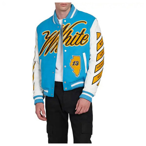 Chaqueta Varsity Blanca y Azul para Hombre, Estilo Preppy, con Diseño de Parches en las Mangas, Transpirable y Ecológica - Product Image 2