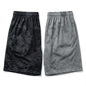 Shorts de malla Mineral Grid |   Pantalones Cortos Deportivos para Gimnasio con Estampado de Textura Sutil en Negro Mate y Gris Carbón - Product Image 1