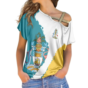 T-shirt à manches courtes pour femmes avec imprimé drapeau des Bahamas, col rond, haut décontracté, vêtements de nuit en polyester respirant pour l'été - Product Image 1