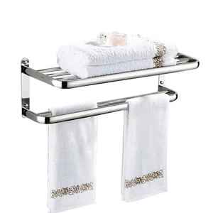 Porte-serviettes mural en chrome de qualité supérieure pour salle de bain, étagère de rangement, support à double barre de suspension, organisateur en métal robuste - Product Image 1