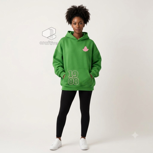 Alfa |   Kapa |   Sudadera con Capucha Oversize para Mujer Alpha, Color Verde y Rosa, Estilo Casual con Bolsillos Tipo Canguro - Product Image 4