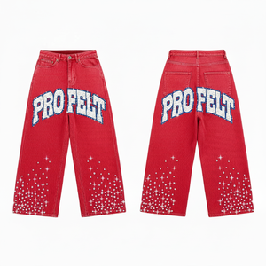 PRO FELT Custom Print Canvas Wide-Leg Jogger Pants 100% Cotton Eco-Friendly Breathable Customized Embroidery Logo Design - Product Image 3