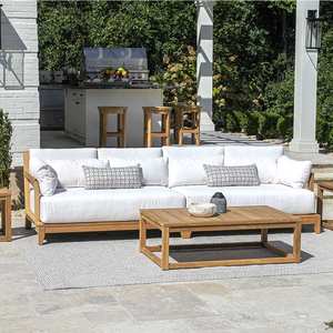 Ensemble de canapés de jardin en teck minimaliste moderne, imperméable, pour espaces de vie extérieurs contemporains, pour villa et hôtel - Product Image 2