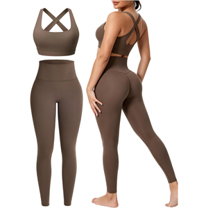 <b>Black</b> 2-Piece Yoga <b>Set</b> High-Waist Leggings Crisscross Sports Bra Seamless Full-Length Solid Breathable Quick-Dry Eco-Friendly - Product Image 3