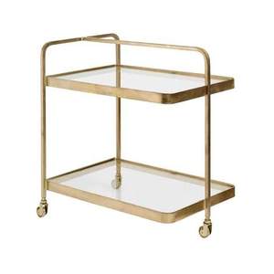Contemporary Brass Hotel Trolley With 3 Glass Shelves And 4 <b>Swivel</b> Casters Durable Commercial Furniture Hotel Bar Trolley Cart - Product Image 4