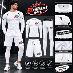 Ensemble de boxe Brilliant I blanc, comprenant un rashguard à manches longues, un short et un collant, en coton respirant et polyester, pour l'entraînement toutes saisons. - Product Image 1