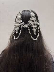 Coiffe en maille d'aluminium |   Bijoux de cheveux médiévaux de la Renaissance |   Couronne en maille légère, accessoire Ren Faire - Product Image 3