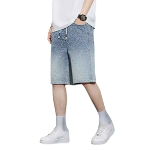 Shorts en jean pour hommes, coupe classique, sur mesure, grande taille, longueur genou, effet usé, style streetwear, vente en gros - Product Image 4