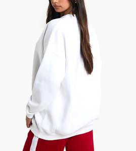Sweat-shirt oversize pour femme, col rond, 100% coton, épaules tombantes, vert uni, respirant, streetwear, manches longues - Product Image 5