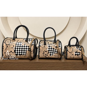 2026 Personalized Stylish Handcrafted Cowhide <b>Leather</b> Speedy Bag Checkered Western Duffel Vintage Travel Handbag for Women - Product Image 1