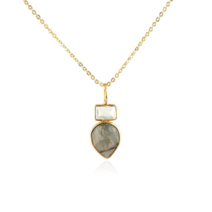 Natural Rainbow Elegant Moonstone Fire Labradorite Bezel Set Pendant Charms Brass 18k Gold Plated Fashion Chain Style Necklace - Product Image 2