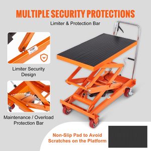 770 libbre di capacità manuale a doppia forbice carrello da tavolo 59 \ "altezza di sollevamento 4 ruote antisdrucciolevoli a forbice sollevatore materiale - Product Image 5