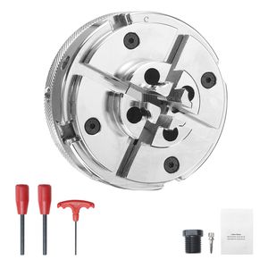 Mandrin de tour à bois pneumatique de 4 pouces avec 4 mâchoires nickelées auto-centrantes, adaptateur de filetage 1" x 8TPI, haute qualité - Product Image 1