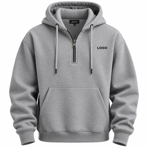 Sudadera con capucha de media cremallera para hombre con logo personalizado, de forro polar grueso, cálida para invierno, estilo urbano y deportivo informal - Product Image 6