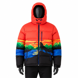 Custom Print Men's Puffer Jacket Winter Warm Hooded <b>Bubble</b> <b>Coat</b> Graphic Outdoor Landscape Windproof Quilted Parka Down Jacket - Product Image 1
