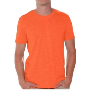 Camiseta de Manga Corta para Hombre, Color Naranja Sólido, 100% Algodón, Impresión Personalizada, Servicio OEM al por Mayor, Estilo Veraniego - Product Image 1