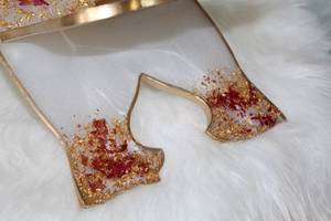 <b>Resin</b> Bookends Irregular Shape Gold Plated Bohemian Design Red Flower Inlay <b>Sculptural</b> Decorative Stand - Product Image 4