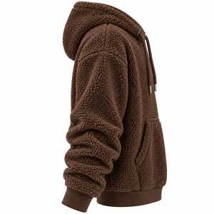 TS Brown <b>Fleece</b> <b>Sherpa</b> Hooded Sweatshirt Oversized Casual Winter Wear Anti-Pilling Knitted Pullover Men's Hoodies & Sweatshirts - Product Image 3