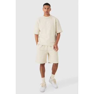 Conjunto de Dos Piezas para Hombre, Pantalones Cortos Casuales Transpirables de Tela Tejida Texturizada, Camisas para Hombre, Pantalones y Camiseta de 2 Piezas, Conjuntos para Hombre - Product Image 3