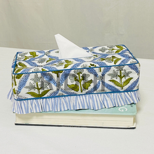 Ridhi Classic Eco-friendly Rectangle <b>Floral</b> Coastal Blue Ruffle Tissue <b>Box</b> Cover Napkin Holder Sleeve Facial Decorative for Home - Product Image 2