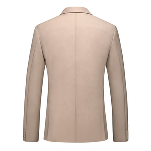 Costume trois pièces beige pour homme, style britannique, simple boutonnage, col à revers, tenue de cérémonie professionnelle, en polyester tissé infroissable - Product Image 3