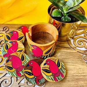 Ensemble de sous-verres en bois de manguier avec support |   Bois naturel artisanal |   Vente en gros - Product Image 4