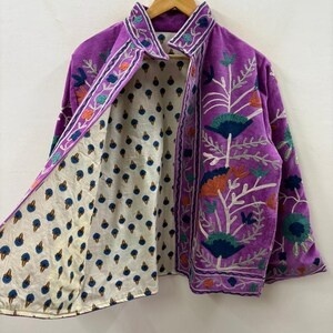 Bohemian Floral Embroidered Velvet Jacket Windproof and Breathable Suzani Overcoat Winter Knitted Short <b>Coat</b> - Product Image 2