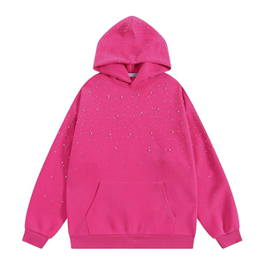 Sweat à capuche unisexe en polaire avec strass en cristal, coupe oversize, imprimé lettres personnalisé, style streetwear - Product Image 1