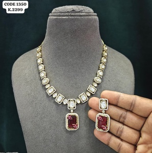 Elegant Pastel Pink & Uncut Kundan Accented <b>Statement</b> <b>Necklace</b> Set with Earrings Set For Women - Product Image 2