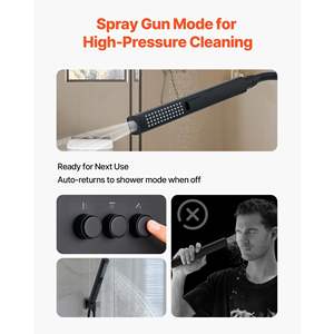 Sistema de Ducha de Lluvia Termostática de Techo de 12 Pulgadas con Kit de Válvula de Latón de Montaje en Pared de 6 Pulgadas, Negro Mate, Grifo de Mano 2 en 1 - Product Image 4