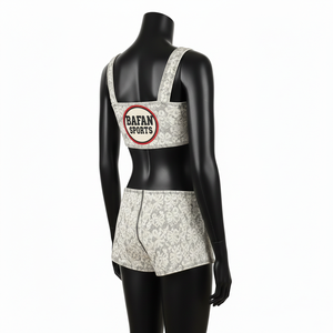 Conjunto de Bikini Premium para Mujer en Poliéster y Spandex con Encaje Estampado, Gris y Blanco, con Parche de Logotipo Personalizado por Transferencia Térmica - Product Image 5