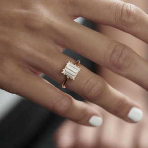 Anillo de compromiso de oro amarillo con dos piedras de circonita cúbica blanca talla baguette, anillo de aniversario para ella, anillo solitario Toi Et Moi de oro macizo de 10K - Product Image 3
