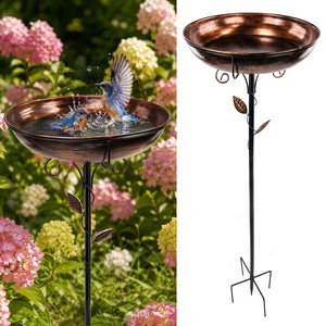 Handcrafted Copper <b>Bird</b> Bath with Wrought Iron <b>Stand</b> - Wholesale Garden Decor - Product Image 1