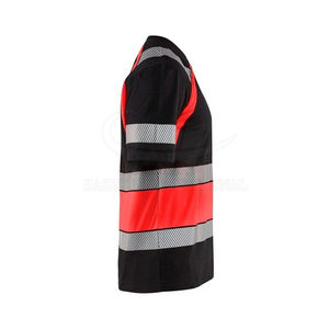 Camiseta de Seguridad de Alta Visibilidad para Hombre, Bicolor Rojo y Negro, 100% Poliéster, ANSI Clase 2, con Logotipo Personalizado Impreso, LED Intermitente, OEM/ODM, Transpirable - Product Image 3