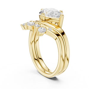 Anillo de diamante cultivado en laboratorio con corte pera de 2.5 CT con banda a juego, conjunto de dos anillos nupciales de oro de 10k/14k/18k, nuevo diseño para aniversario o boda. - Product Image 4