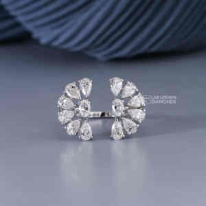 Anillo de Diamantes Cultivados en Laboratorio con Corte Oval y en Forma de Pera en Oro Blanco de 14 Quilates, Anillo de Boda de Lujo para Mujer con 14 Piedras de Calidad EF, 2.59ctw - Product Image 2