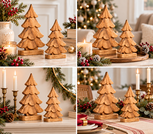 Centro de mesa de alta calidad con árboles de Navidad de madera para decoración de mesa de comedor o café, al mejor precio del fabricante, hecho a mano con madera de mango. - Product Image 3