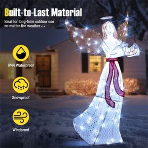 Angelo di Natale Pre-Illuminato da 150 cm con 120 LED Bianco Freddo, Luci Natalizie Impermeabili IP44 in Metallo+Tessuto a Rete Resistente - Product Image 4