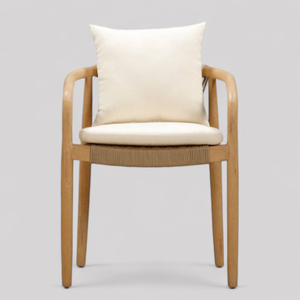 Chaise de salle à manger en osier avec assise et structure en teck pour ensemble de meubles de jardin - Product Image 3