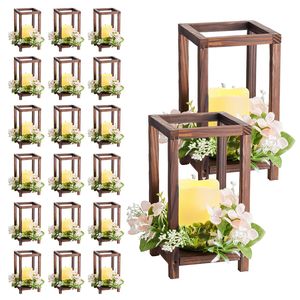 Set da 20 (60 Pezzi) Lanterne Centrotavola per Matrimonio, Include 20 Portacandele in Legno, 20 Candele LED Senza Fiamma, 20 Decorazioni da Tavolo - Product Image 1