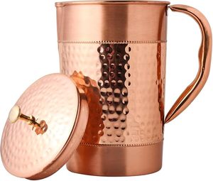 Pichet à eau en cuivre martelé avec couvercle, design vintage, grande capacité, carafe de service décorative - Product Image 2