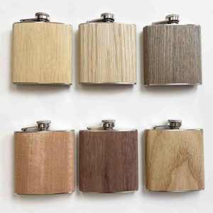 Mini gourde portable en bois avec logo personnalisé, 6 oz, en acier inoxydable, pot à vin, bouteille à whisky anti-fuite pour le camping, les voyages, cadeau - Product Image 3