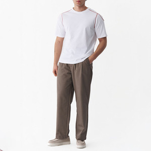 T-shirt blanc à manches courtes pour homme, col rond, coupe classique, bordure contrastée, tricoté, 100 % coton, décontracté, respirant, écologique, séchage rapide - Product Image 2